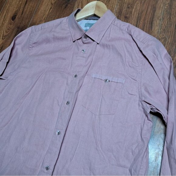 Ted Baker London Men's Button Down Shirt Red Micro Pattern Texture Size XL / 5 - Picture 1 of 12